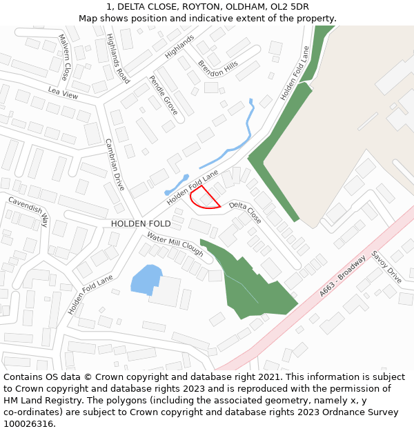 1, DELTA CLOSE, ROYTON, OLDHAM, OL2 5DR: Location map and indicative extent of plot