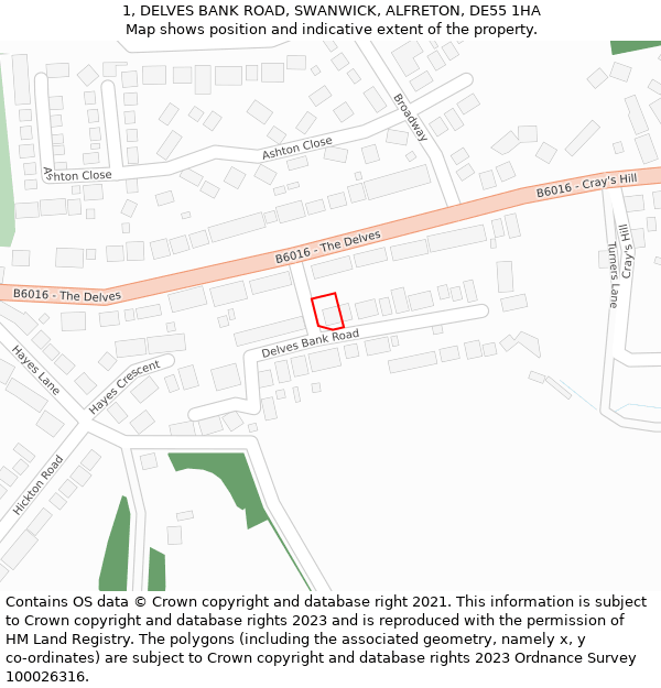 1, DELVES BANK ROAD, SWANWICK, ALFRETON, DE55 1HA: Location map and indicative extent of plot