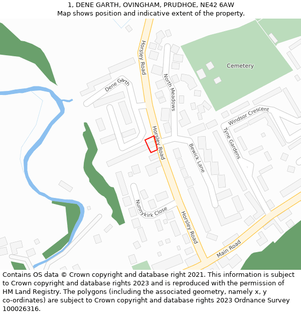 1, DENE GARTH, OVINGHAM, PRUDHOE, NE42 6AW: Location map and indicative extent of plot