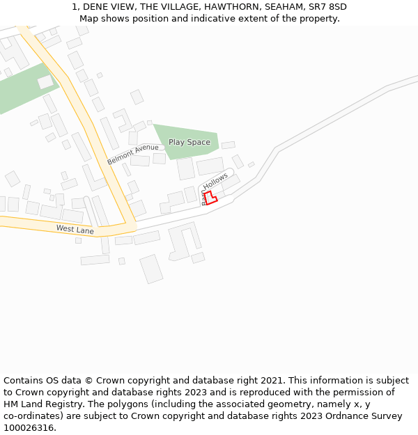 1, DENE VIEW, THE VILLAGE, HAWTHORN, SEAHAM, SR7 8SD: Location map and indicative extent of plot