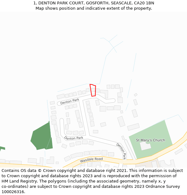 1, DENTON PARK COURT, GOSFORTH, SEASCALE, CA20 1BN: Location map and indicative extent of plot