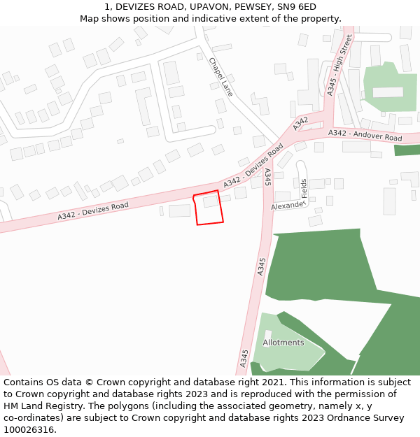 1, DEVIZES ROAD, UPAVON, PEWSEY, SN9 6ED: Location map and indicative extent of plot