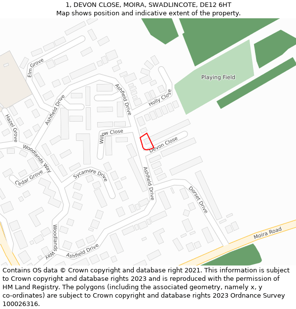 1, DEVON CLOSE, MOIRA, SWADLINCOTE, DE12 6HT: Location map and indicative extent of plot