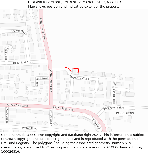 1, DEWBERRY CLOSE, TYLDESLEY, MANCHESTER, M29 8RD: Location map and indicative extent of plot