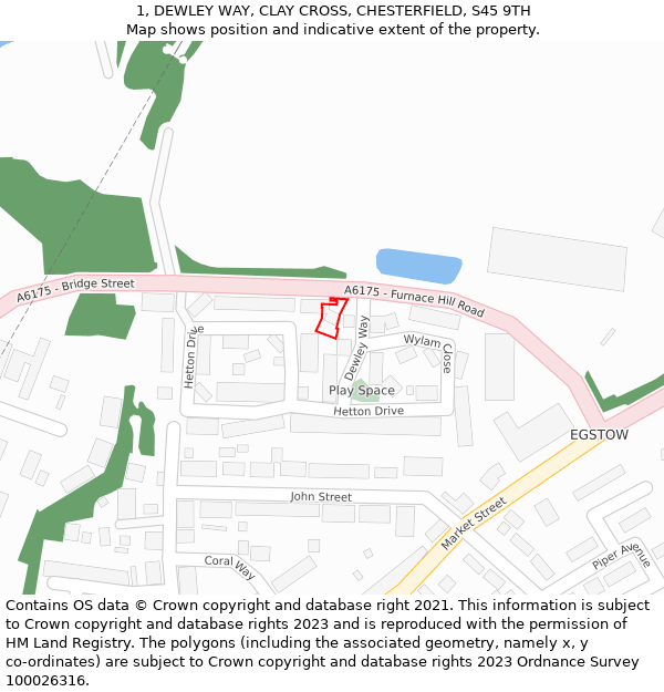 1, DEWLEY WAY, CLAY CROSS, CHESTERFIELD, S45 9TH: Location map and indicative extent of plot
