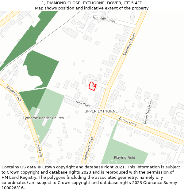 1, DIAMOND CLOSE, EYTHORNE, DOVER, CT15 4FD: Location map and indicative extent of plot