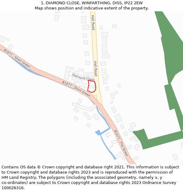 1, DIAMOND CLOSE, WINFARTHING, DISS, IP22 2EW: Location map and indicative extent of plot