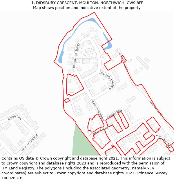 1, DIDSBURY CRESCENT, MOULTON, NORTHWICH, CW9 8FE: Location map and indicative extent of plot