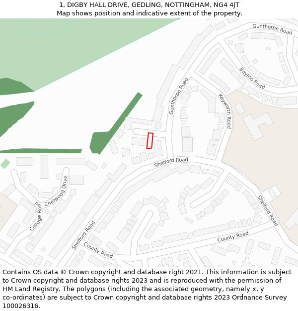 1, DIGBY HALL DRIVE, GEDLING, NOTTINGHAM, NG4 4JT: Location map and indicative extent of plot