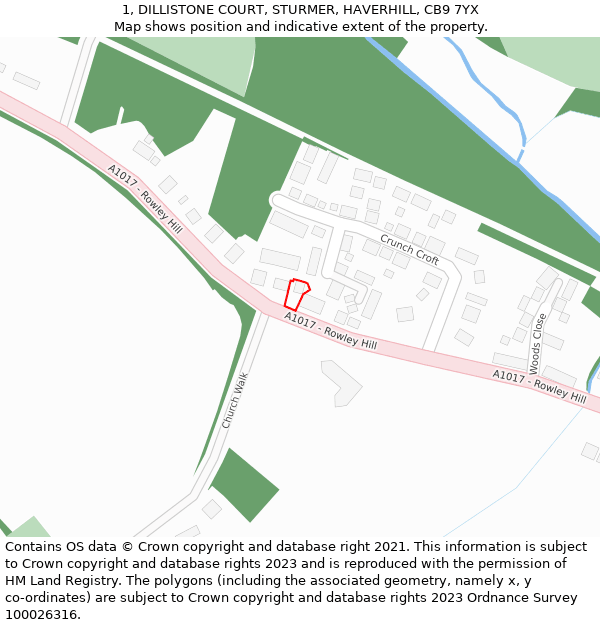 1, DILLISTONE COURT, STURMER, HAVERHILL, CB9 7YX: Location map and indicative extent of plot