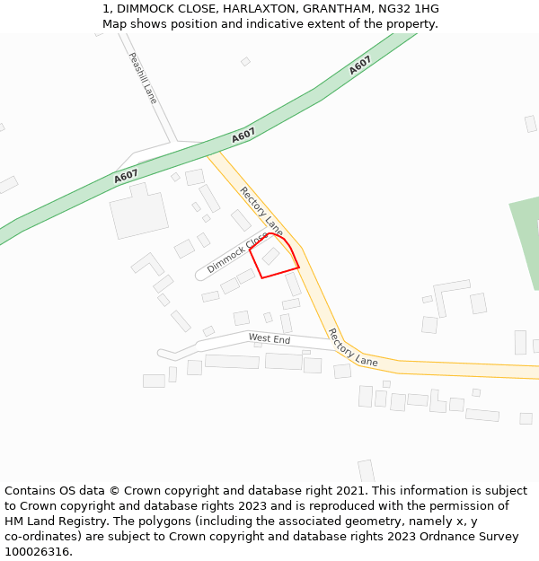 1, DIMMOCK CLOSE, HARLAXTON, GRANTHAM, NG32 1HG: Location map and indicative extent of plot