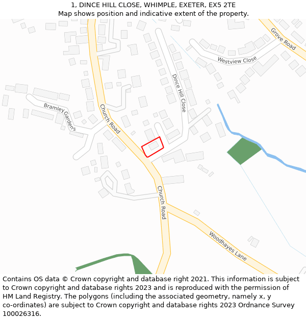 1, DINCE HILL CLOSE, WHIMPLE, EXETER, EX5 2TE: Location map and indicative extent of plot