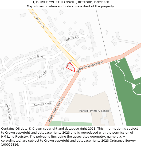 1, DINGLE COURT, RANSKILL, RETFORD, DN22 8FB: Location map and indicative extent of plot