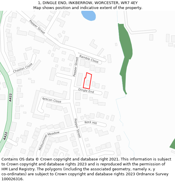 1, DINGLE END, INKBERROW, WORCESTER, WR7 4EY: Location map and indicative extent of plot