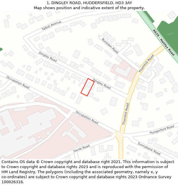 1, DINGLEY ROAD, HUDDERSFIELD, HD3 3AY: Location map and indicative extent of plot