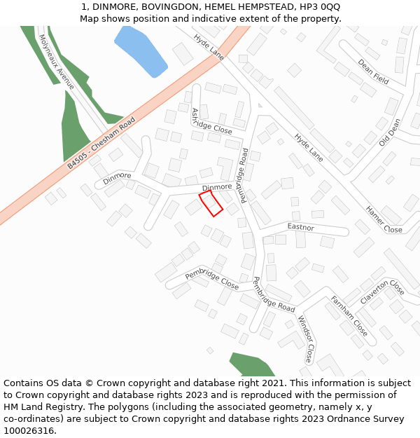 1, DINMORE, BOVINGDON, HEMEL HEMPSTEAD, HP3 0QQ: Location map and indicative extent of plot