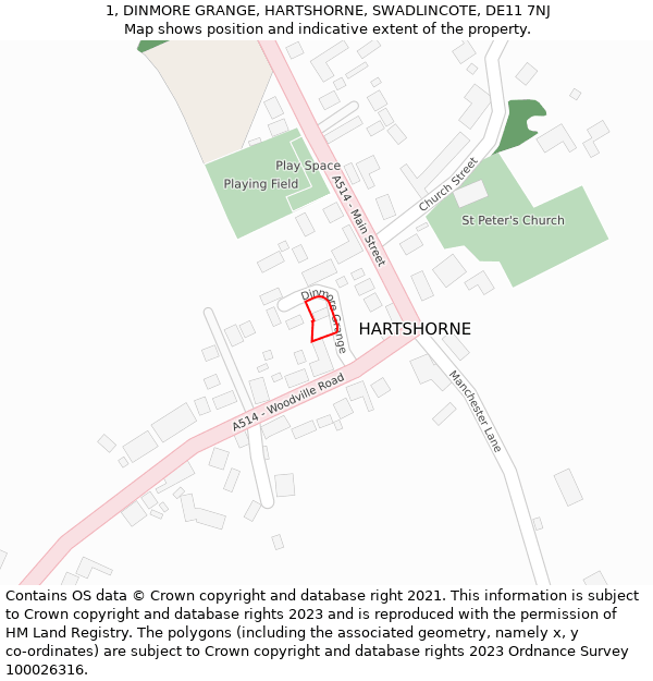 1, DINMORE GRANGE, HARTSHORNE, SWADLINCOTE, DE11 7NJ: Location map and indicative extent of plot