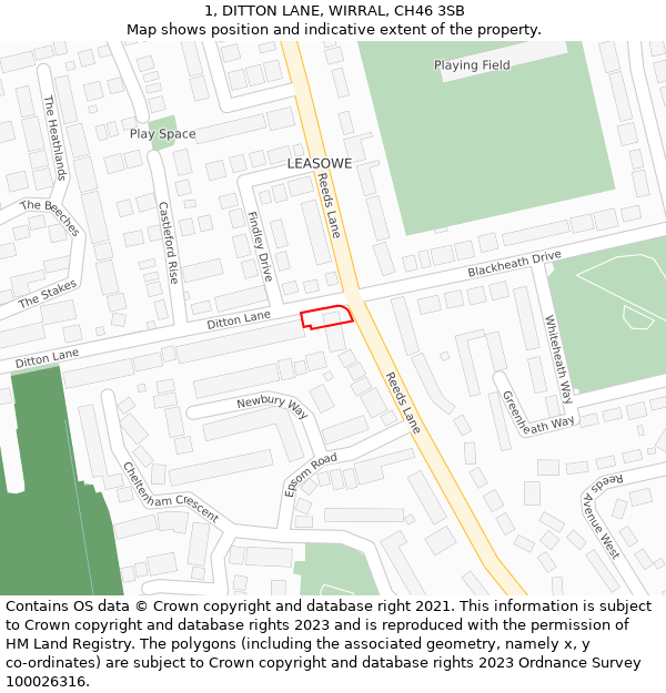 1, DITTON LANE, WIRRAL, CH46 3SB: Location map and indicative extent of plot