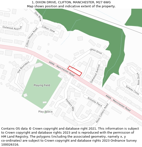 1, DIXON DRIVE, CLIFTON, MANCHESTER, M27 6WG: Location map and indicative extent of plot