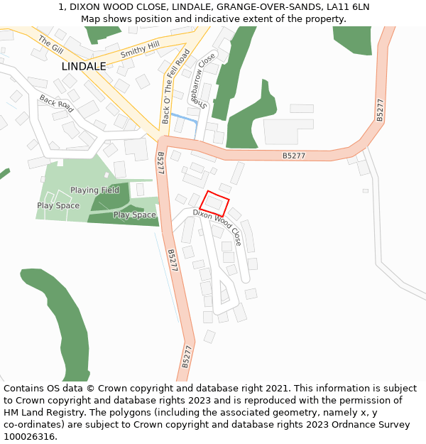 1, DIXON WOOD CLOSE, LINDALE, GRANGE-OVER-SANDS, LA11 6LN: Location map and indicative extent of plot