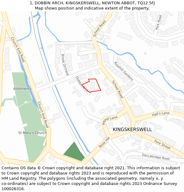 1, DOBBIN ARCH, KINGSKERSWELL, NEWTON ABBOT, TQ12 5FJ: Location map and indicative extent of plot
