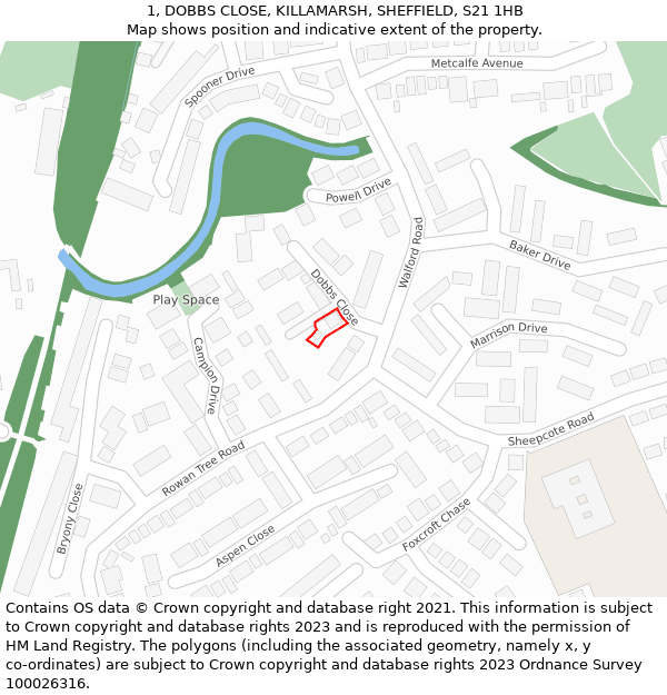 1, DOBBS CLOSE, KILLAMARSH, SHEFFIELD, S21 1HB: Location map and indicative extent of plot