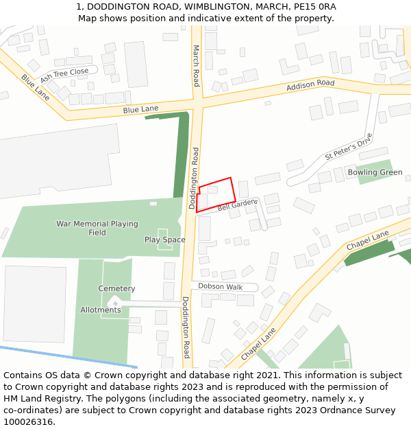 1, DODDINGTON ROAD, WIMBLINGTON, MARCH, PE15 0RA: Location map and indicative extent of plot