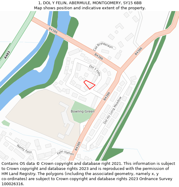 1, DOL Y FELIN, ABERMULE, MONTGOMERY, SY15 6BB: Location map and indicative extent of plot