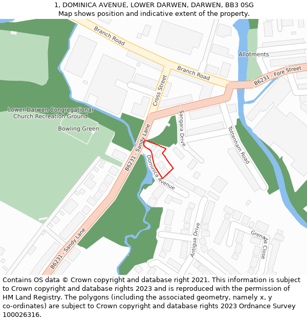 1, DOMINICA AVENUE, LOWER DARWEN, DARWEN, BB3 0SG: Location map and indicative extent of plot