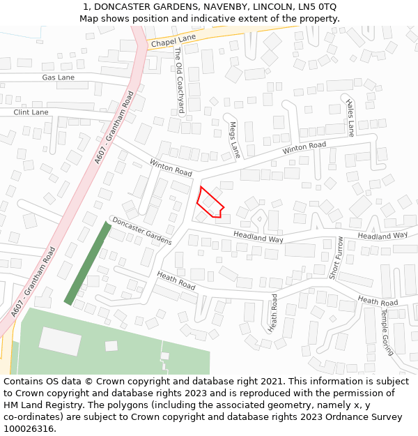 1, DONCASTER GARDENS, NAVENBY, LINCOLN, LN5 0TQ: Location map and indicative extent of plot