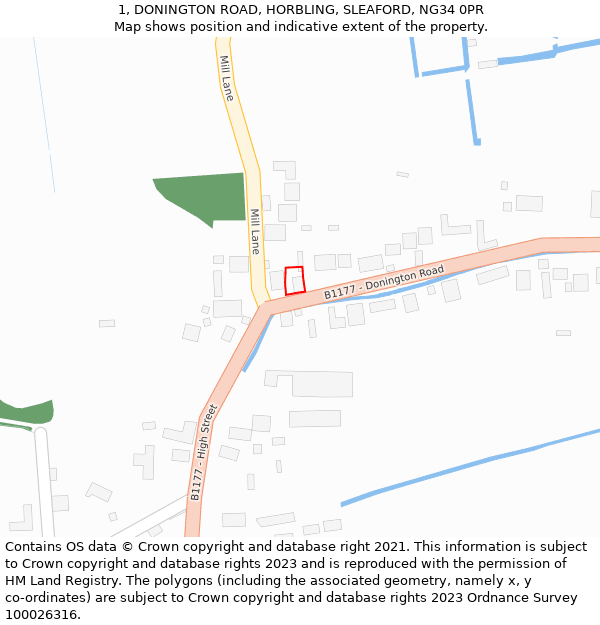 1, DONINGTON ROAD, HORBLING, SLEAFORD, NG34 0PR: Location map and indicative extent of plot