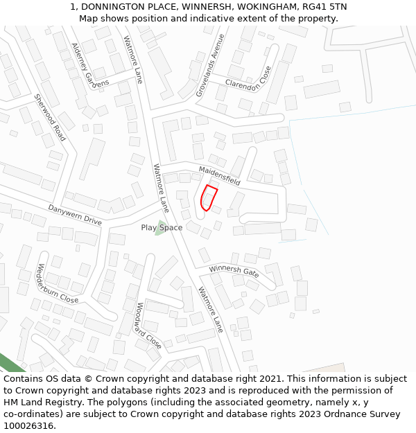 1, DONNINGTON PLACE, WINNERSH, WOKINGHAM, RG41 5TN: Location map and indicative extent of plot