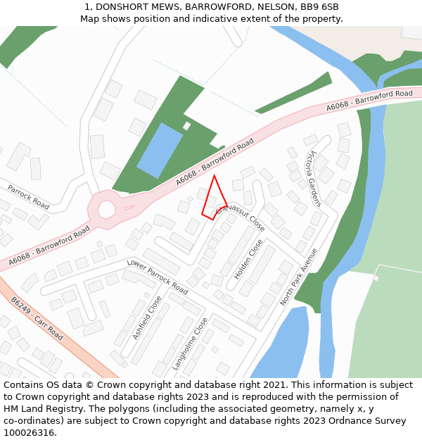 1, DONSHORT MEWS, BARROWFORD, NELSON, BB9 6SB: Location map and indicative extent of plot