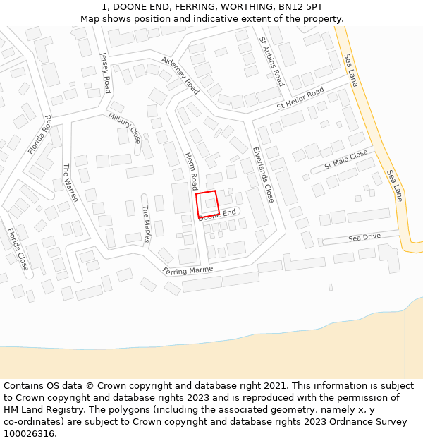 1, DOONE END, FERRING, WORTHING, BN12 5PT: Location map and indicative extent of plot
