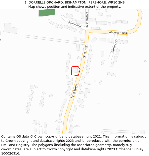 1, DORRELLS ORCHARD, BISHAMPTON, PERSHORE, WR10 2NS: Location map and indicative extent of plot