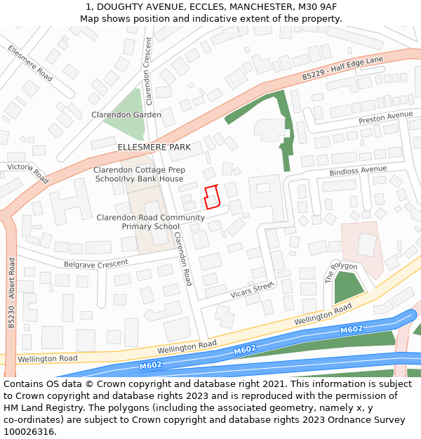 1, DOUGHTY AVENUE, ECCLES, MANCHESTER, M30 9AF: Location map and indicative extent of plot