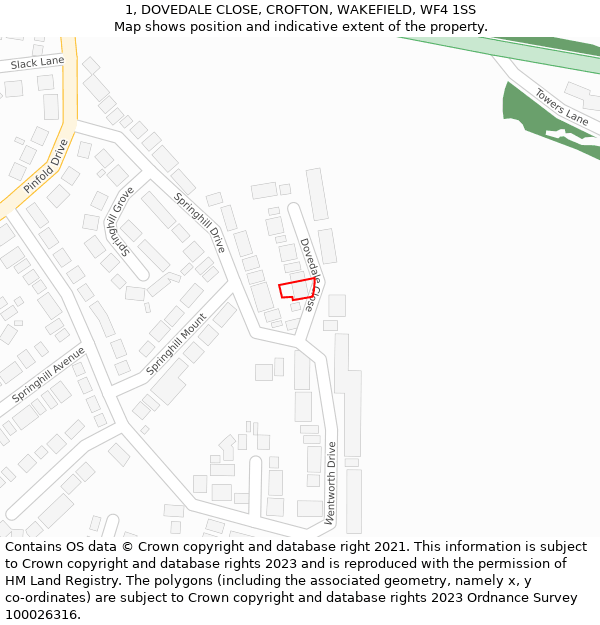 1, DOVEDALE CLOSE, CROFTON, WAKEFIELD, WF4 1SS: Location map and indicative extent of plot