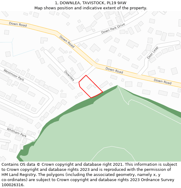 1, DOWNLEA, TAVISTOCK, PL19 9AW: Location map and indicative extent of plot
