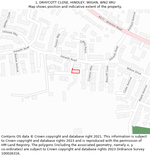 1, DRAYCOTT CLOSE, HINDLEY, WIGAN, WN2 4RU: Location map and indicative extent of plot