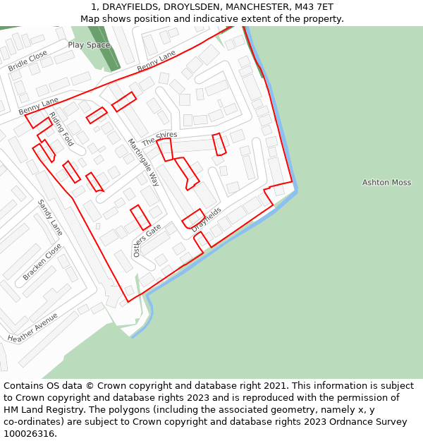 1, DRAYFIELDS, DROYLSDEN, MANCHESTER, M43 7ET: Location map and indicative extent of plot