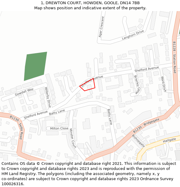 1, DREWTON COURT, HOWDEN, GOOLE, DN14 7BB: Location map and indicative extent of plot