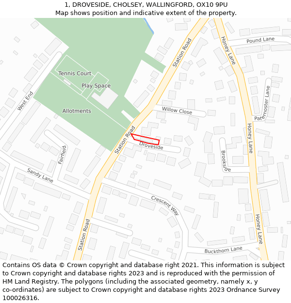 1, DROVESIDE, CHOLSEY, WALLINGFORD, OX10 9PU: Location map and indicative extent of plot