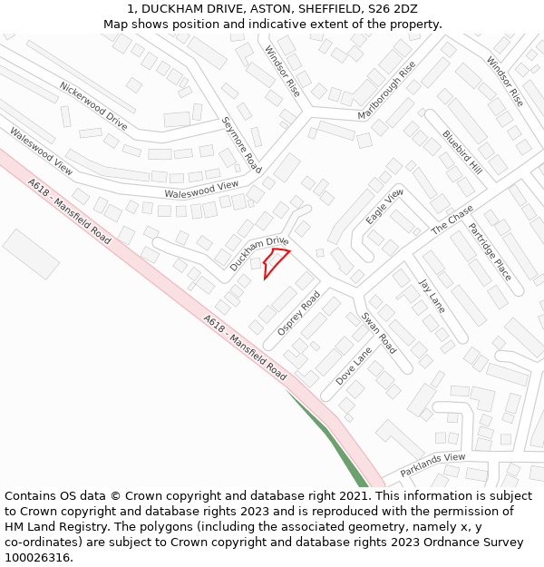 1, DUCKHAM DRIVE, ASTON, SHEFFIELD, S26 2DZ: Location map and indicative extent of plot