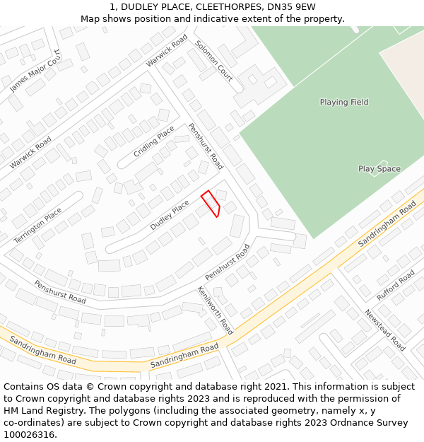 1, DUDLEY PLACE, CLEETHORPES, DN35 9EW: Location map and indicative extent of plot