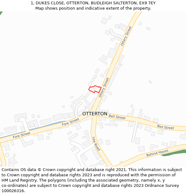 1, DUKES CLOSE, OTTERTON, BUDLEIGH SALTERTON, EX9 7EY: Location map and indicative extent of plot