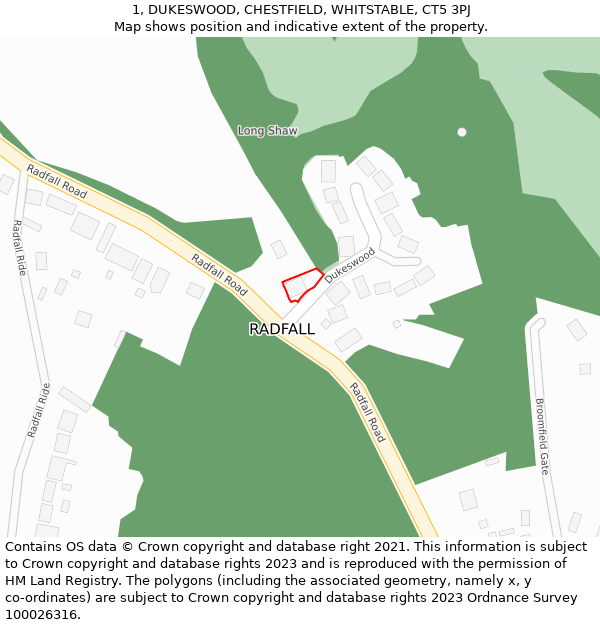 1, DUKESWOOD, CHESTFIELD, WHITSTABLE, CT5 3PJ: Location map and indicative extent of plot