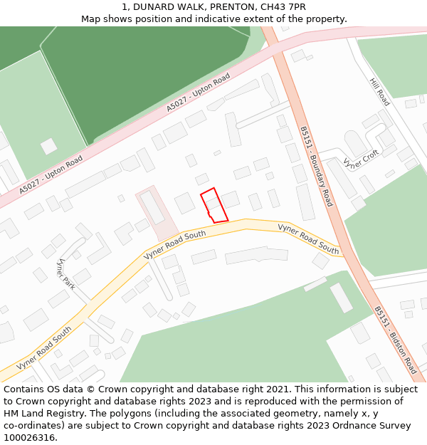 1, DUNARD WALK, PRENTON, CH43 7PR: Location map and indicative extent of plot