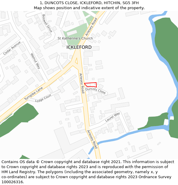 1, DUNCOTS CLOSE, ICKLEFORD, HITCHIN, SG5 3FH: Location map and indicative extent of plot