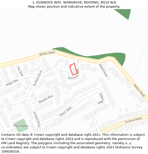 1, DUNNOCK WAY, WARGRAVE, READING, RG10 8LR: Location map and indicative extent of plot