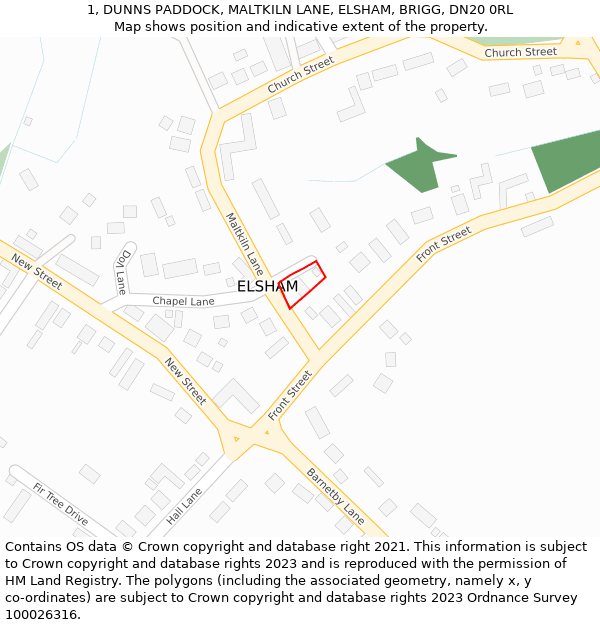 1, DUNNS PADDOCK, MALTKILN LANE, ELSHAM, BRIGG, DN20 0RL: Location map and indicative extent of plot